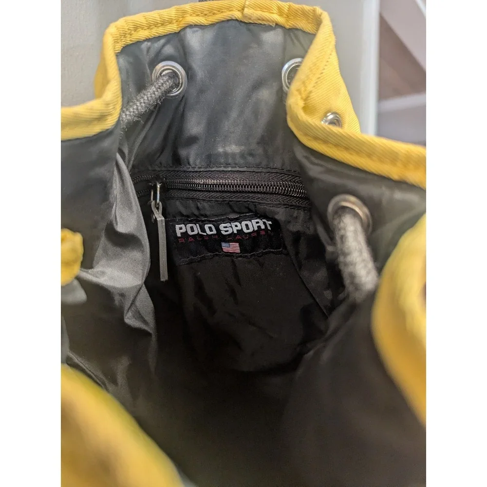 Vintage Polo Sport Ralph Lauren Yellow Drawstring Bucket Backpack Y2K USA Bag